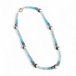 18" Blue Blue Topaz Heishi & Tahitian Pearl Necklace, Sterling Silver Pavé Diamond Clasp | Ulka Rocks