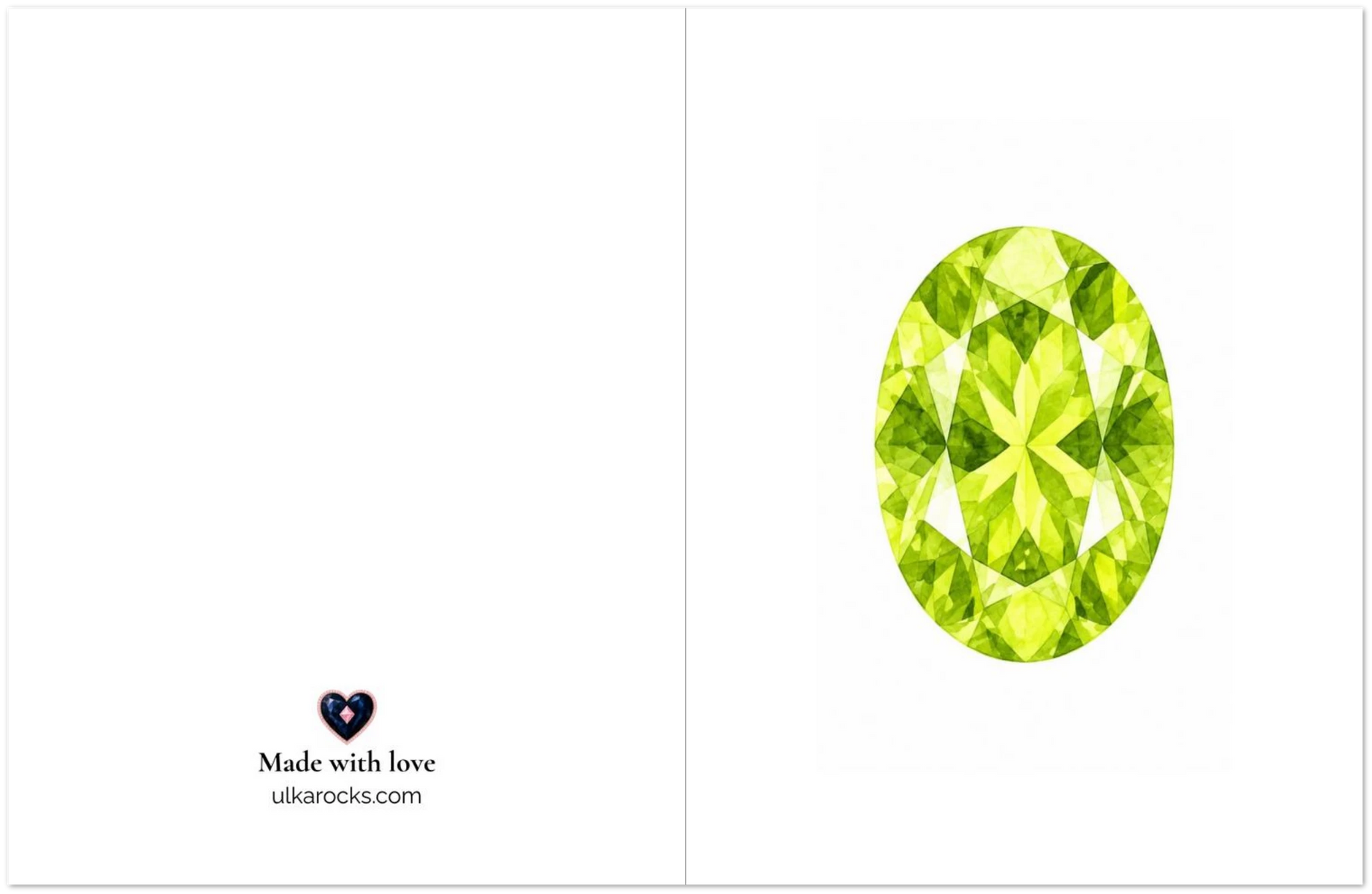 Peridot Birthstone Greeting Cards, Pack of 10 | Ulka Rocks