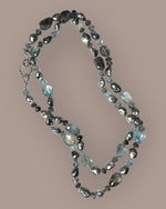 36" Copper Gray Aquamarine & Tahitian Keshi Pearl Necklace in Ocean Blues with Silver Diamond Clasp | Ulka Rocks
