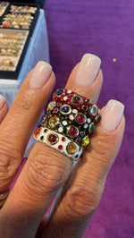 Gold micron enamel rings, size 6.5, in Red, Navy Blue, Green, White