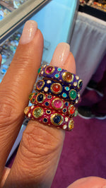 Gold micron enamel rings, size 6, in Purple, Navy Blue, Red, pink center, Red, blue center