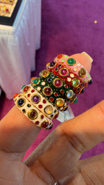 Gold micron enamel rings, size 7.5, in Pink, Red, Green, White, purple center, White, dark red center