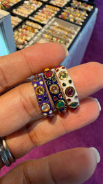 Gold micron enamel rings, size 8, in Purple, Navy Blue, White