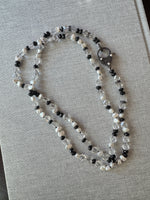 36" Herkimer Quartz, Keshi Black Pearls & Black Spinel Necklace with One-of-a-kind Black Spinel and Pearl Clasp | Ulka Rocks