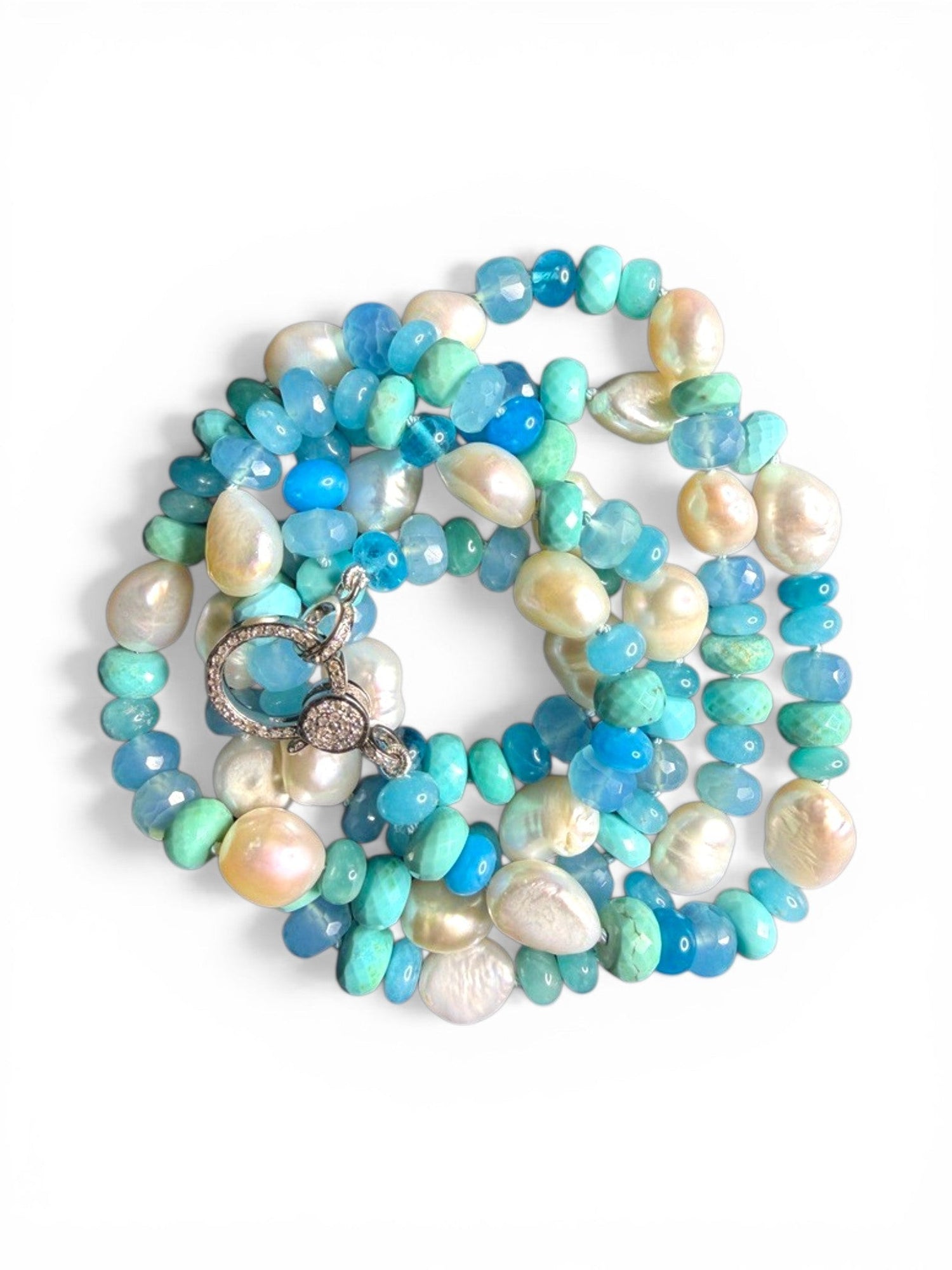 36" Blue Topaz, Turquoise & Pearl Necklace | Ocean-Inspired Layers | Feel Cool and Collected