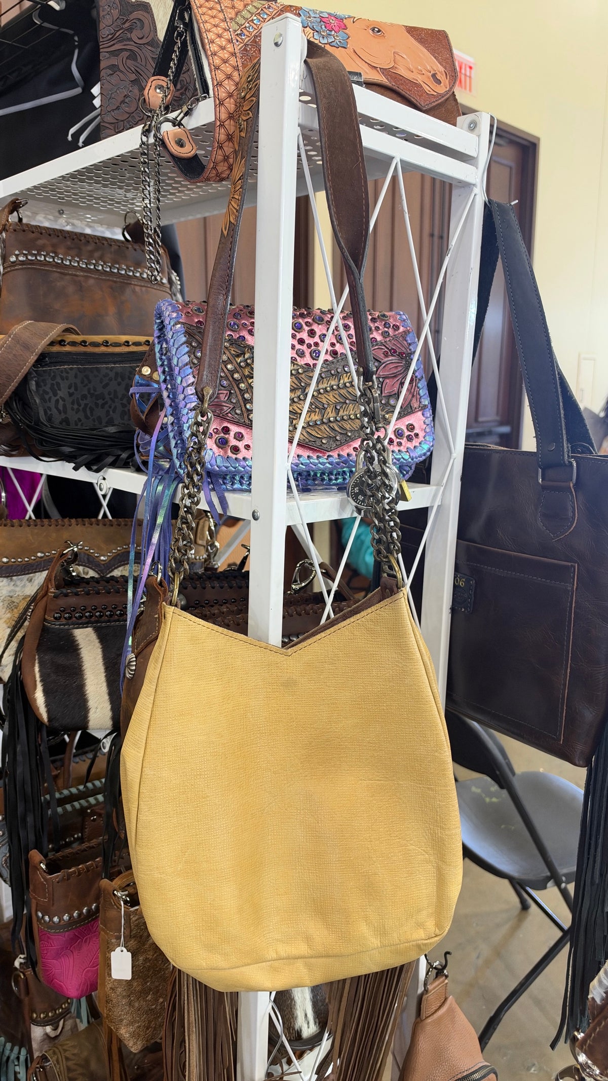 Heritage Brand Marilyn bag No. 897, butterscotch leather back with chain strap