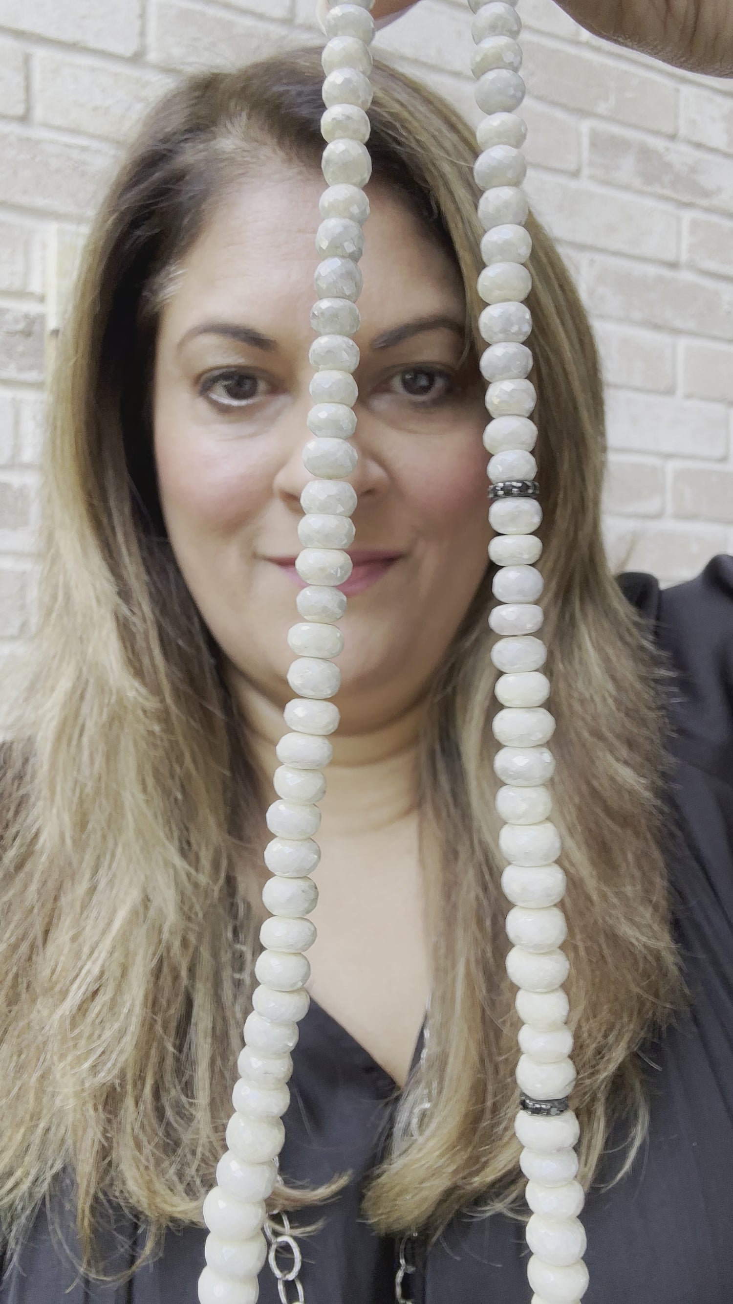 Creamy Silverite Beads Necklace with Black Spinel Accents | Collector Piece | Saturated Color