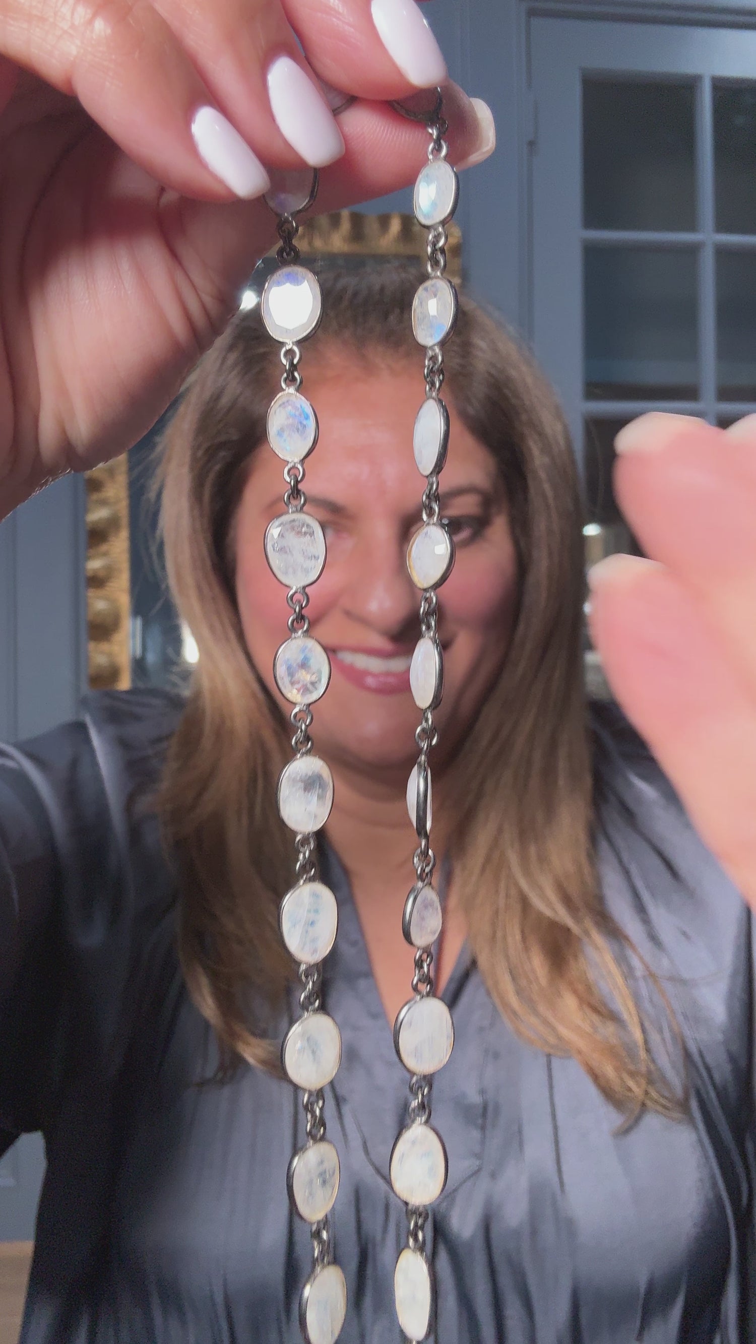 18.5" Moonstone Necklace with Diamond Clasp & Turquoise Flower Pendant | Office to Art Opening | Artistic Jewelry That Makes a Statement