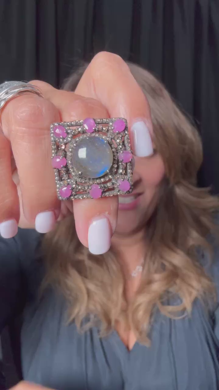 Labradorite and Pink Sapphire Ring