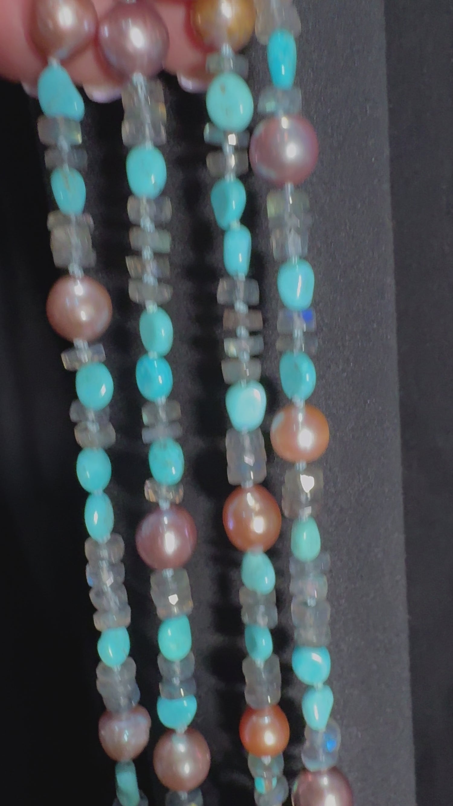 34” Labradorite Turquoise Pearl Necklace | Feminine Glow | Feel Beautiful