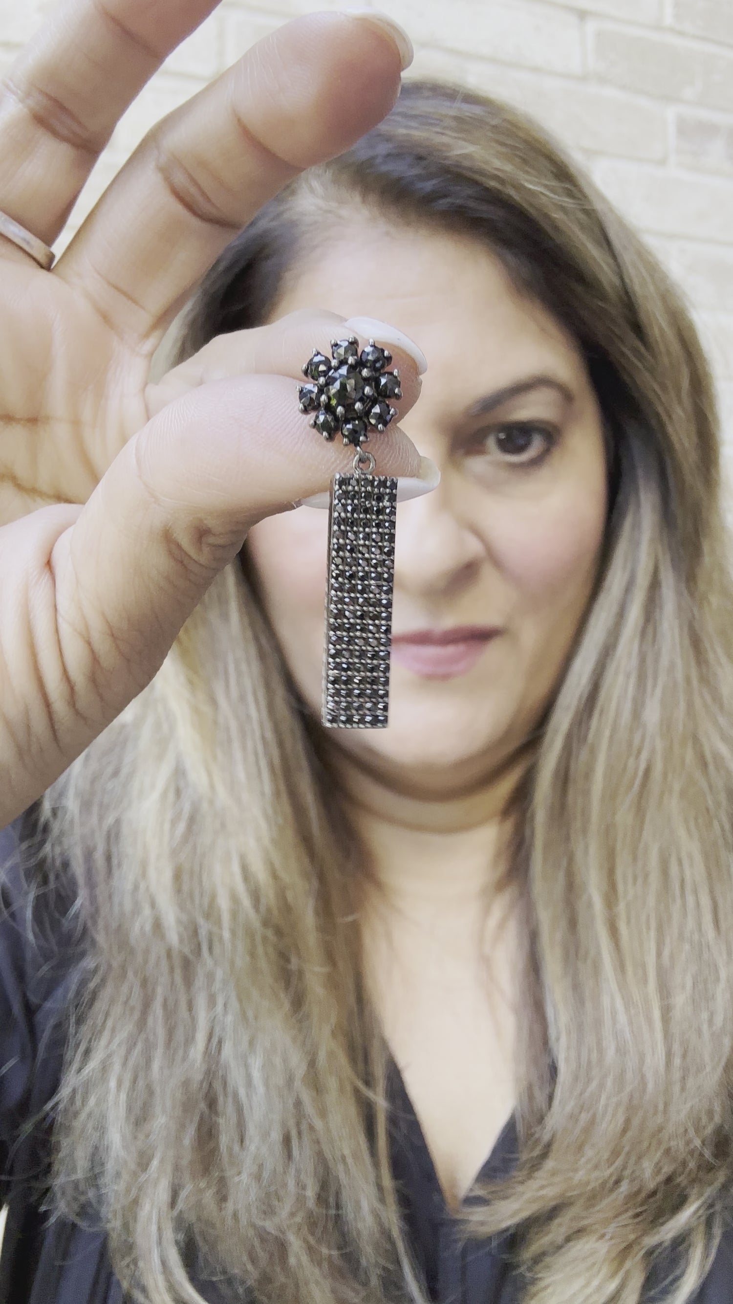 Black Spinel Flower Bar Earrings | Seasonal Transition | Effortless Brilliance