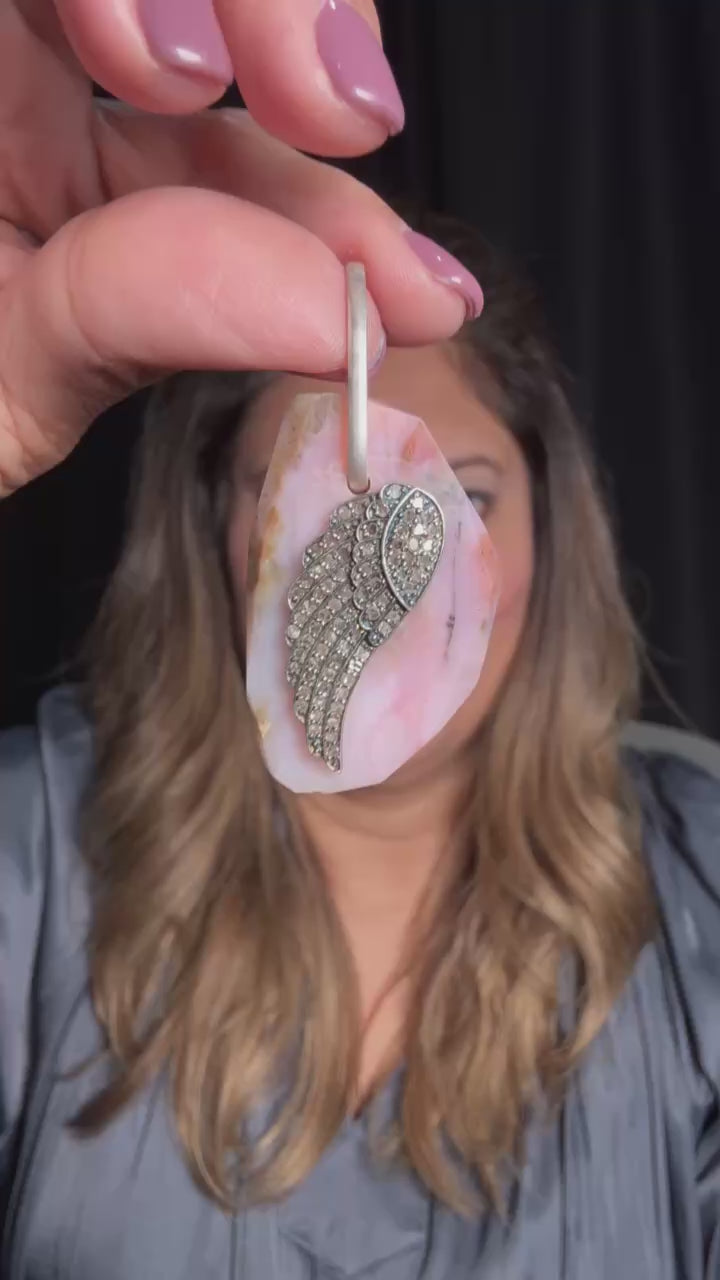 Pink Opal and Angel Wing Pendant | Polished Daily Wear | Subtle Light