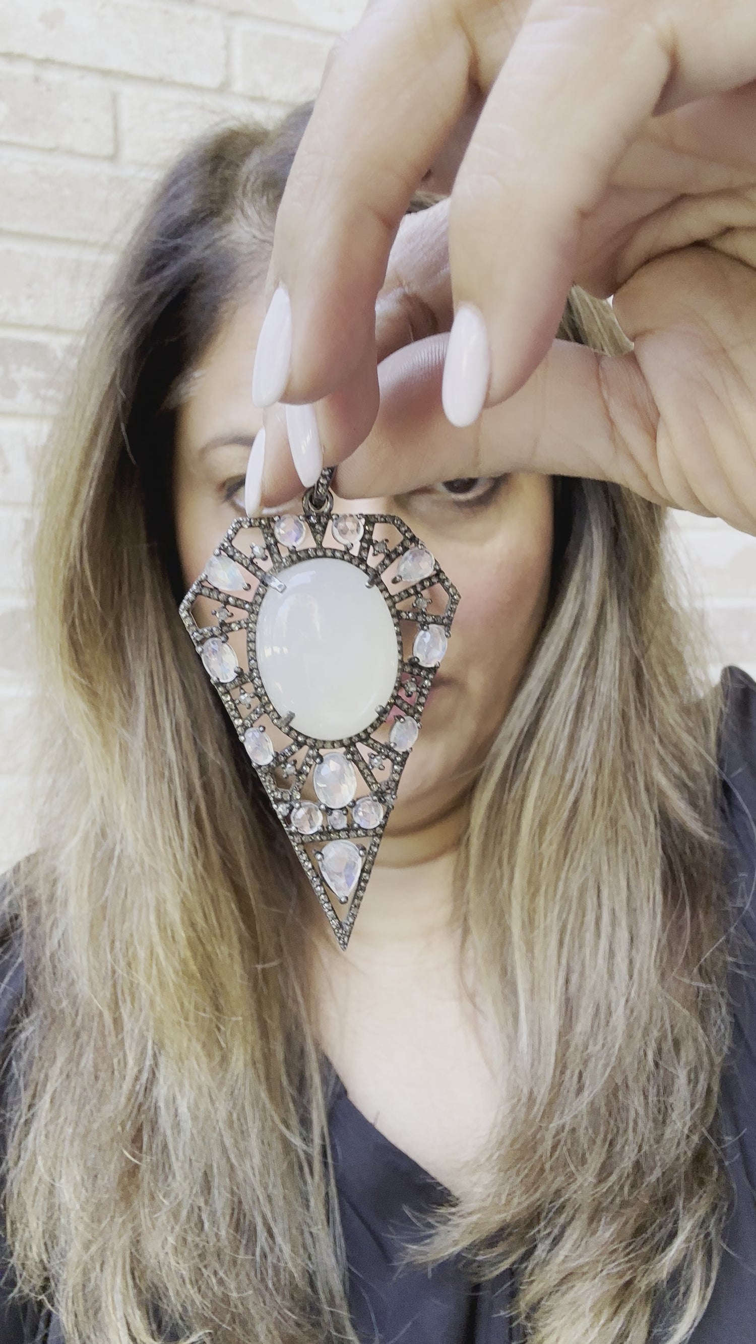 Opaque Center Stone Moonstone and Diamond Pendant | Day-to-Night | Quiet Luxury