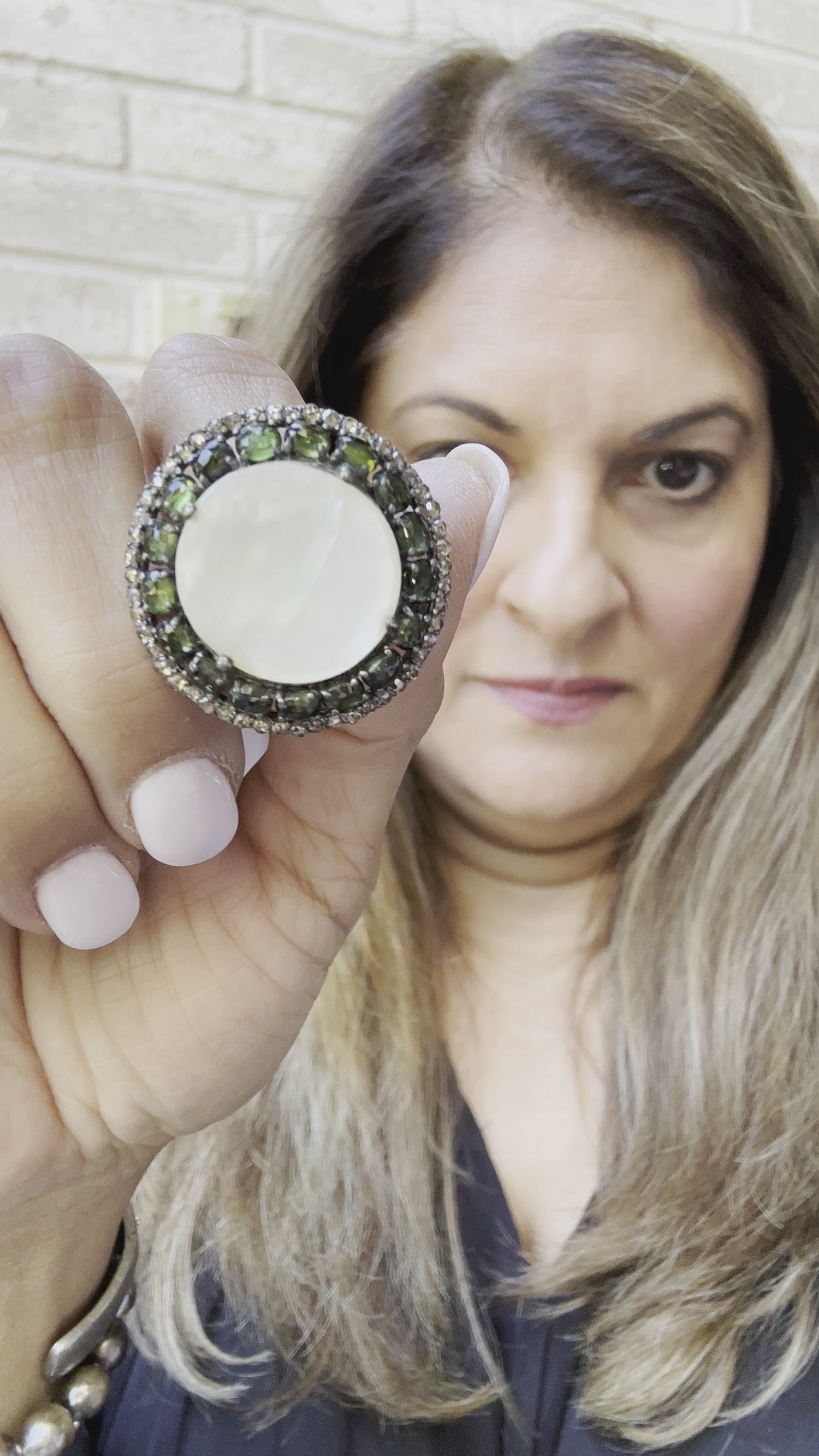 Green Tourmaline and Mother of Pearl Ring | Power Piece | Living Color