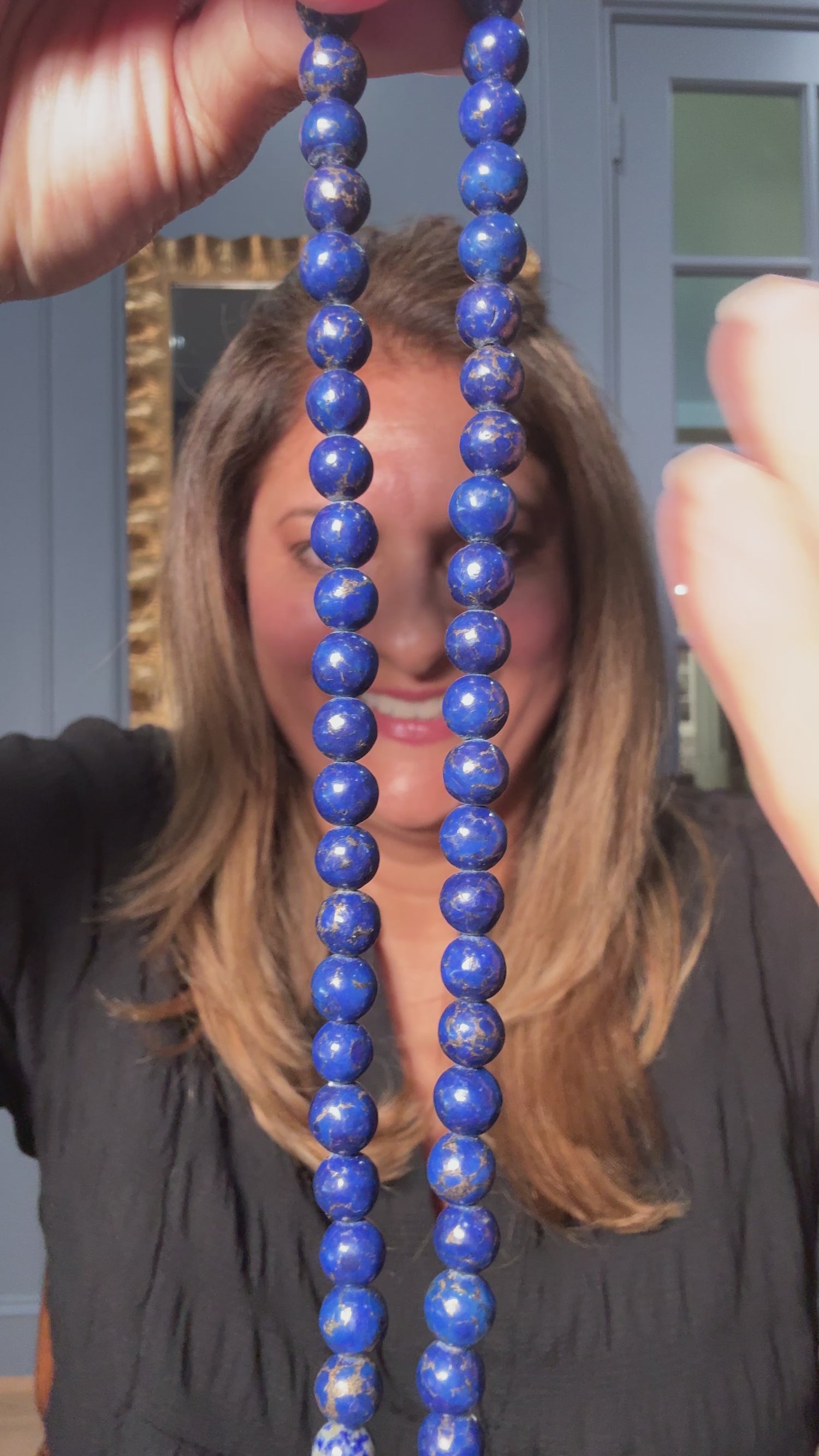 19" Lapis Necklace with Diamond Clasp & Mosaic Lapis Pendant | Power Piece | Bold & Intentional Statement Style