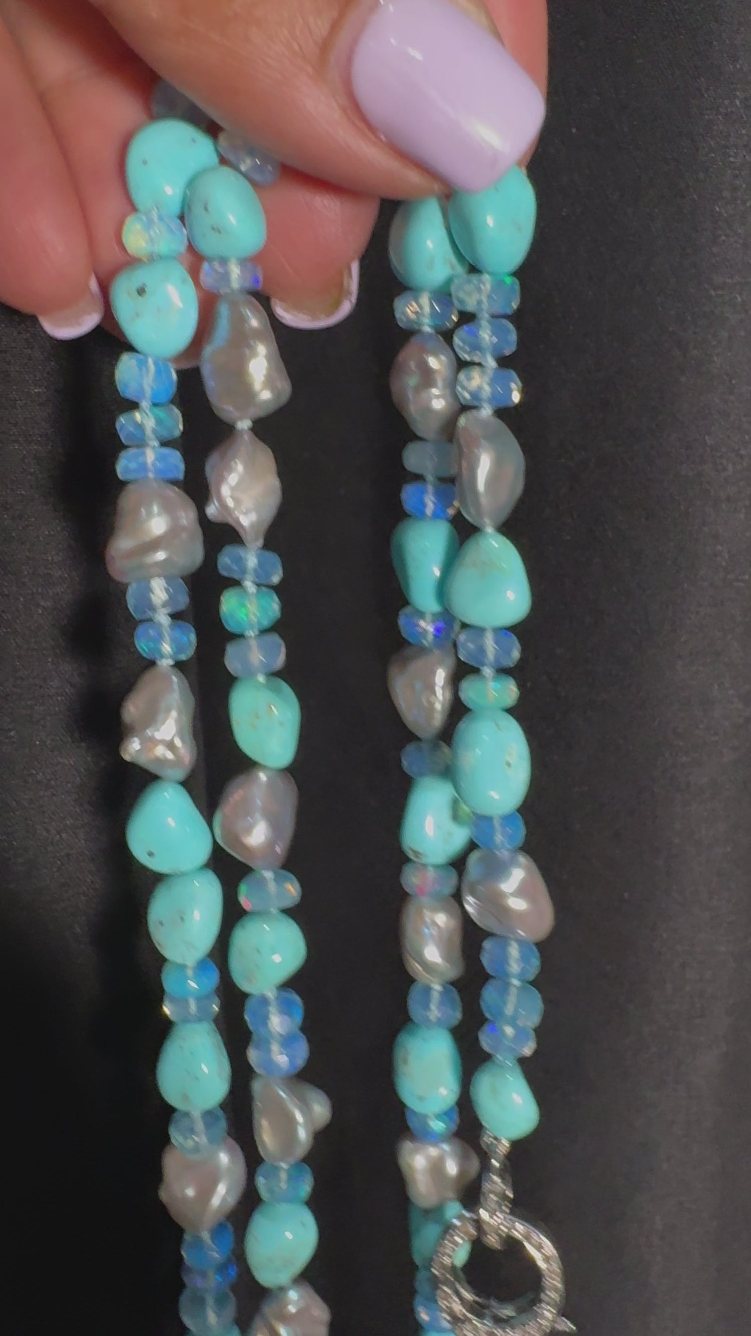 35” Sonoran Turquoise Blue Opal White Keshi Pearl Necklace | Coastal Hues | Feel Relaxed & Stylish