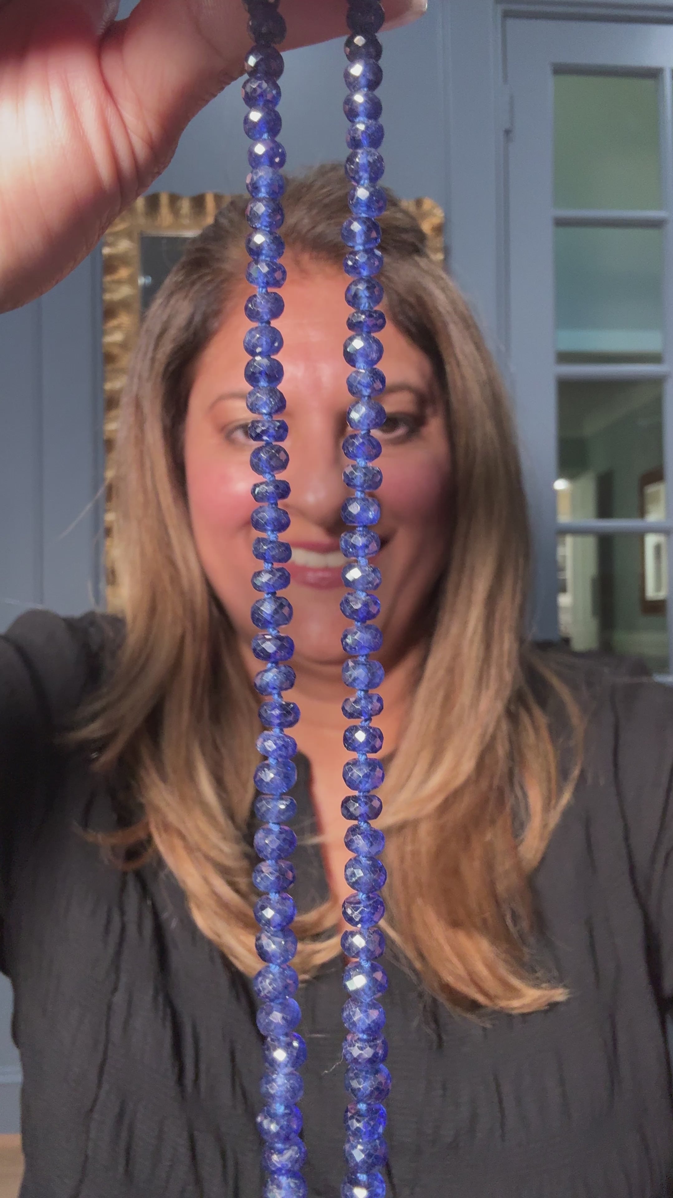 19” Blue Sapphire Necklace with Diamond Clasp & Russian Azurite