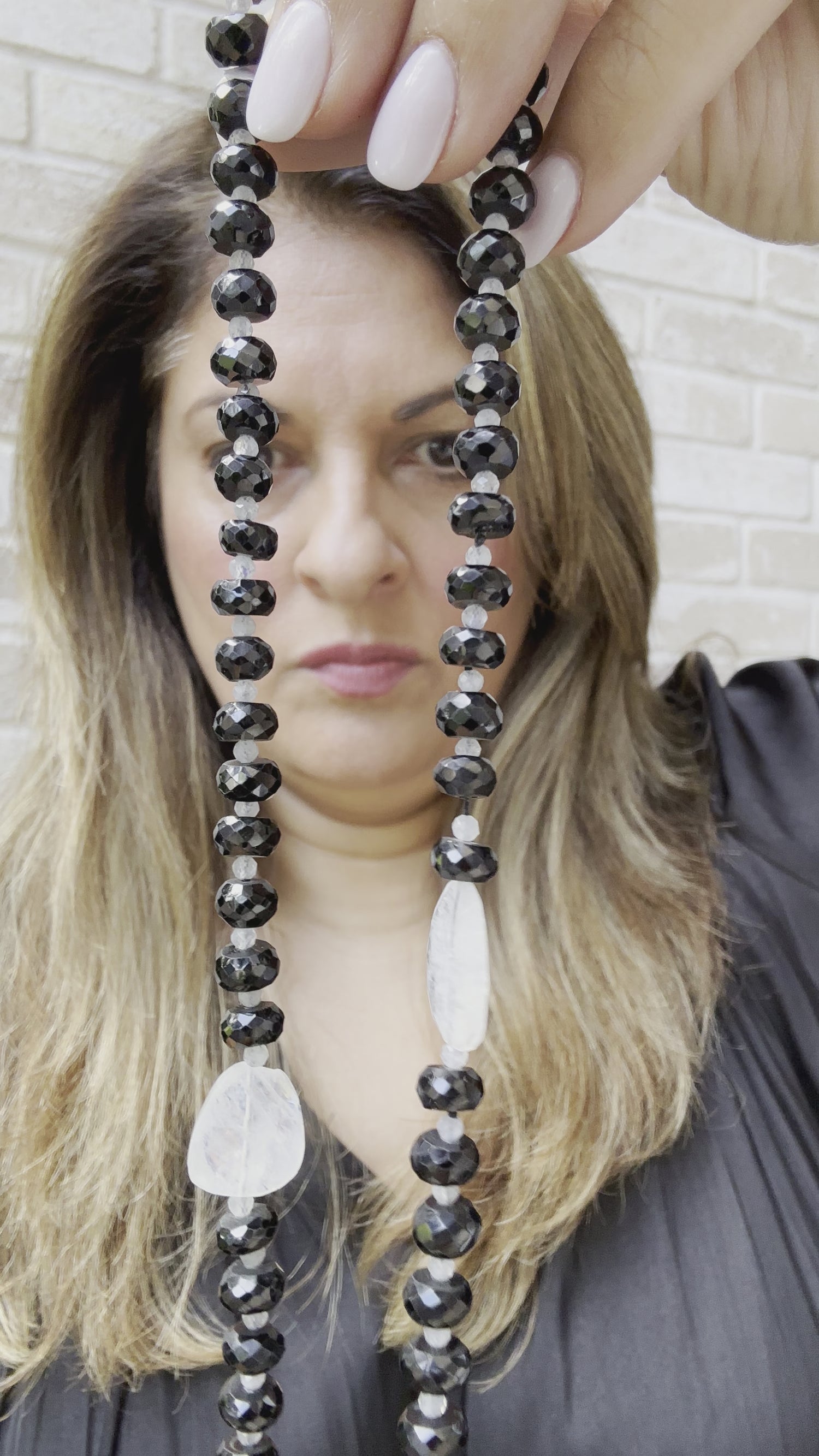 Black Spinel and Moonstone Necklace | Seasonal Transition | Silvery Light