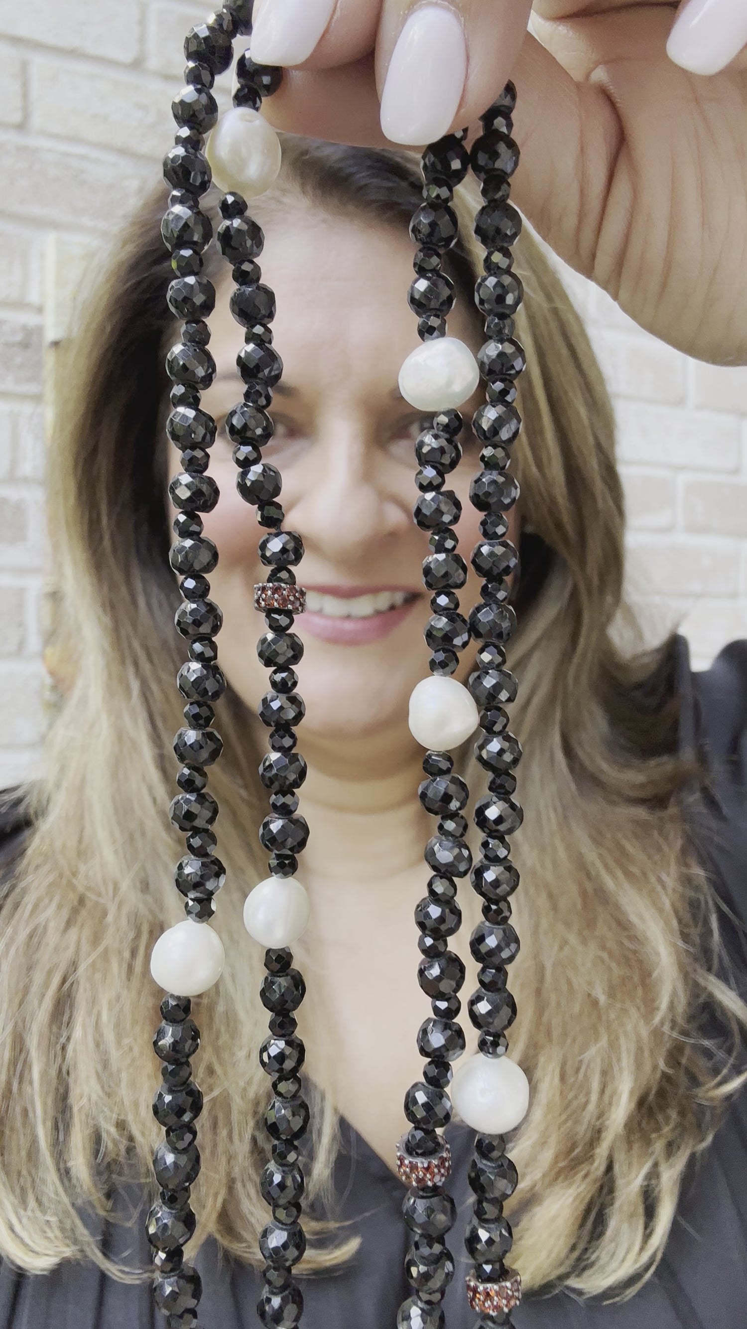 Black Spinel Bubble Necklace with Freshwater Pearl and Sapphire Accents | Power Piece | Old-World Soul