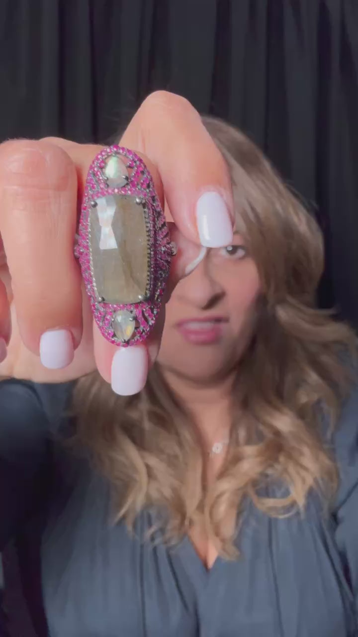 Labradorite and Ruby Ring