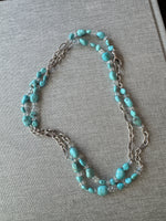 36" Sonoran Green Turquoise & Herkimer Diamond Necklace with Unique Sterling Silver Chain and Clasp | Ulka Rocks