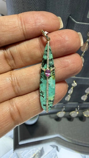 14k gold turquoise pendant with pink sapphire