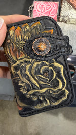 Heritage Brand wallet, black and gold tooled rose