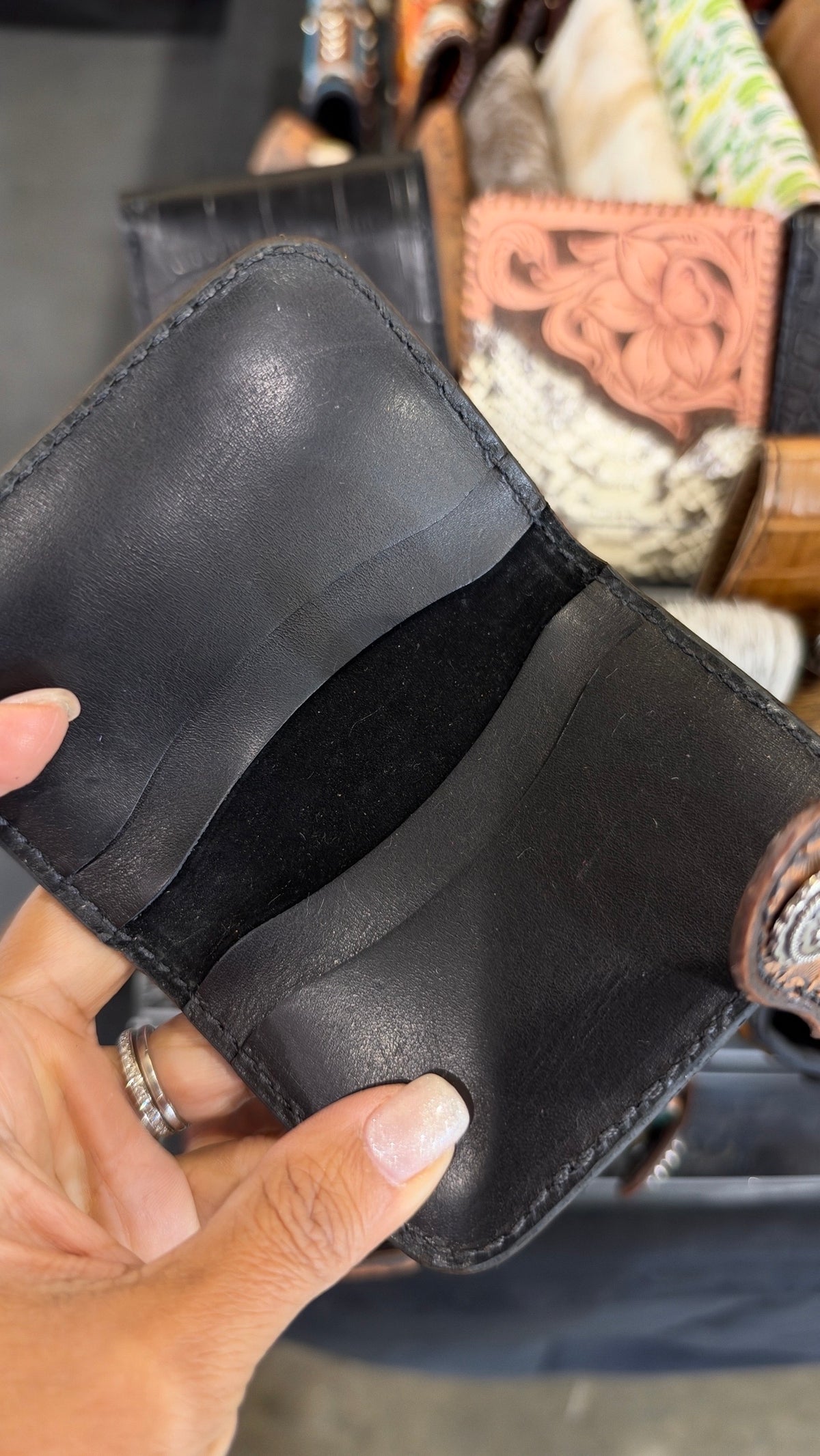 Heritage Brand wallet, black leather bifold interior with card slots