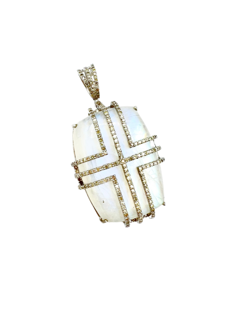 Diamond Blue Moonstone Cross Pendant | Ulka Rocks