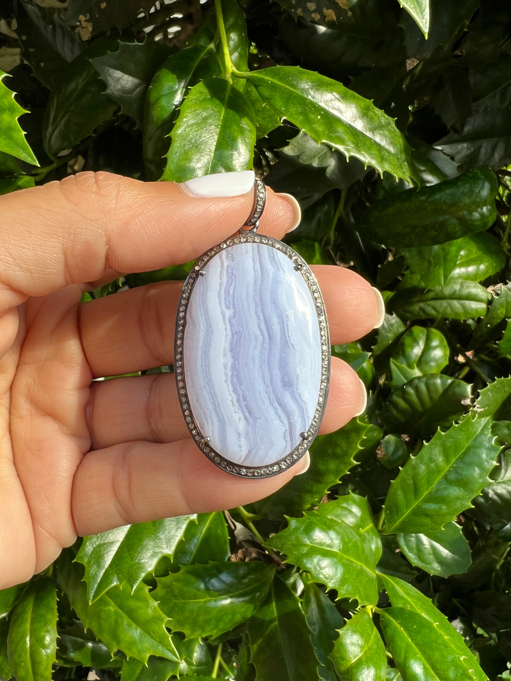 Blue Lace Blue Agate Koss Pendant | Ulka Rocks