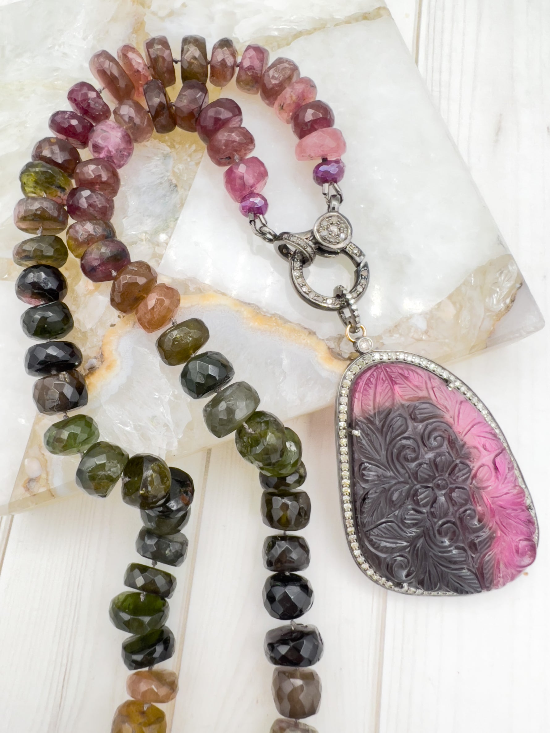Carved Purple Tourmaline Koss Pendant | Ulka Rocks