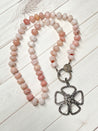 Pink Opal Necklace and Pave Diamond Sterling Silver Flower Pendant