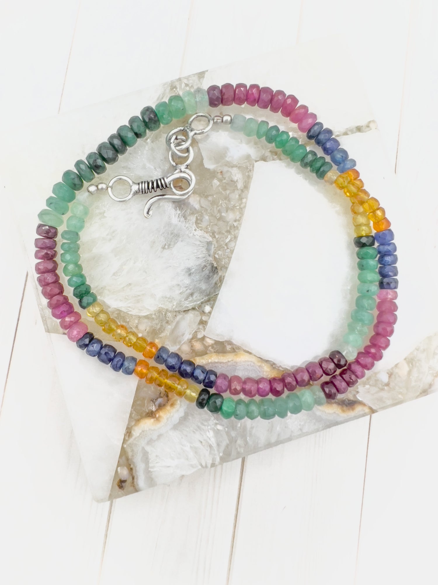 Emerald and Ruby and Sapphire necklace in Sterling Silver by Ulka Rocks