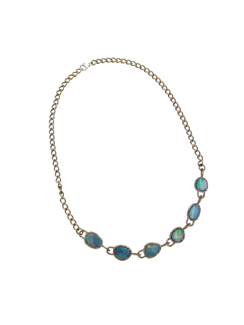 Australian Blue Opal Diamond Bezel 18" Necklace | Ulka Rocks