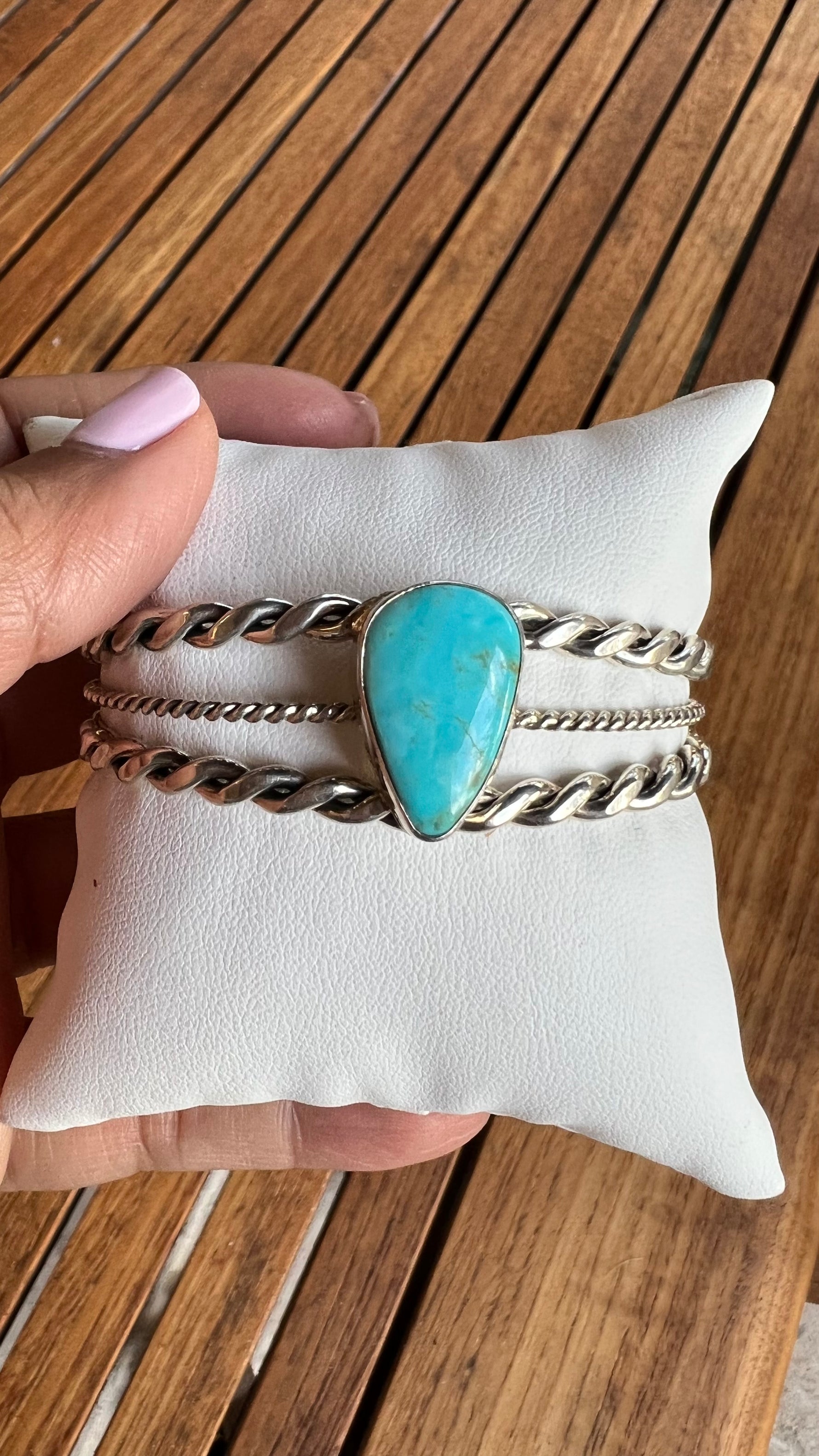 Kingman Blue Turquoise Sterling Silver Bracelet Cuffs | Ulka Rocks