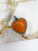 Orange Coral Heart Diamond Pendant | Ulka Rocks
