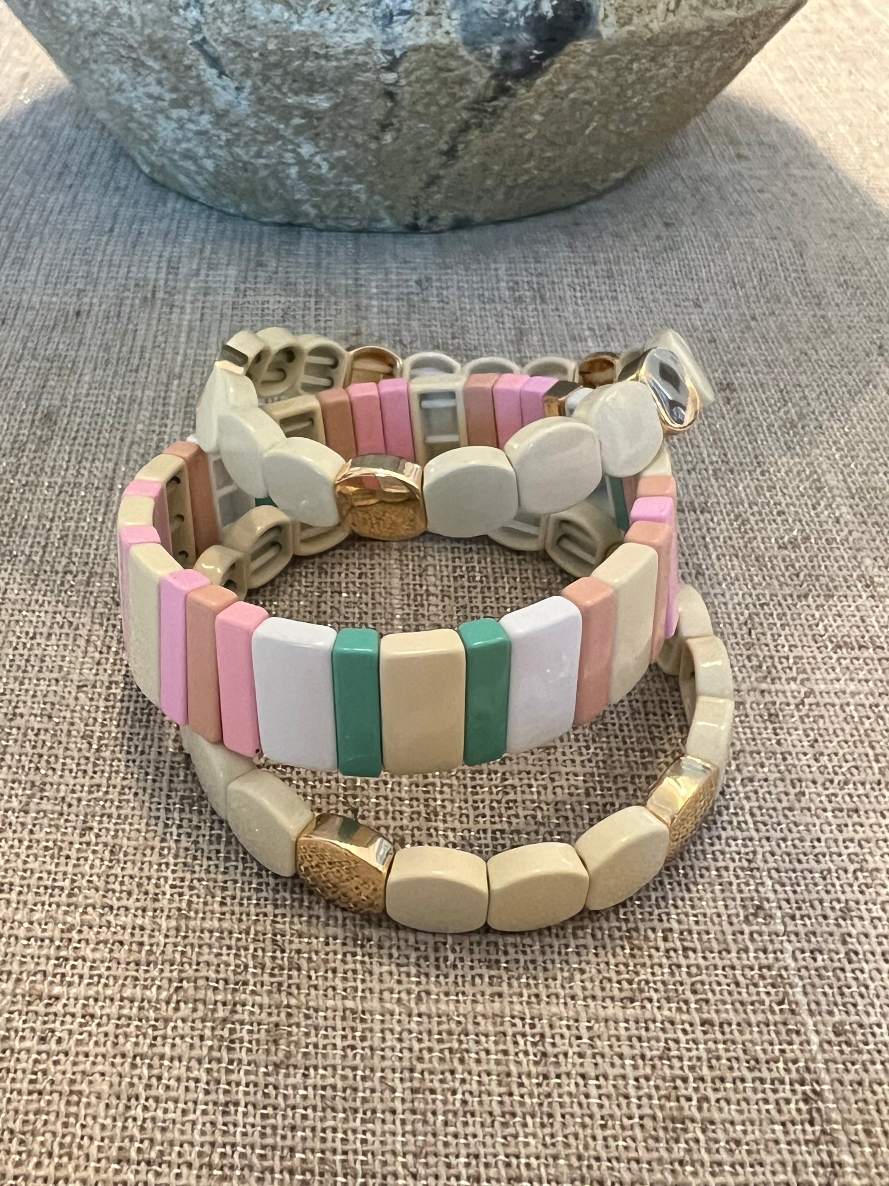 Enamel Bracelet Stack - Pink and Mint | Ulka Rocks