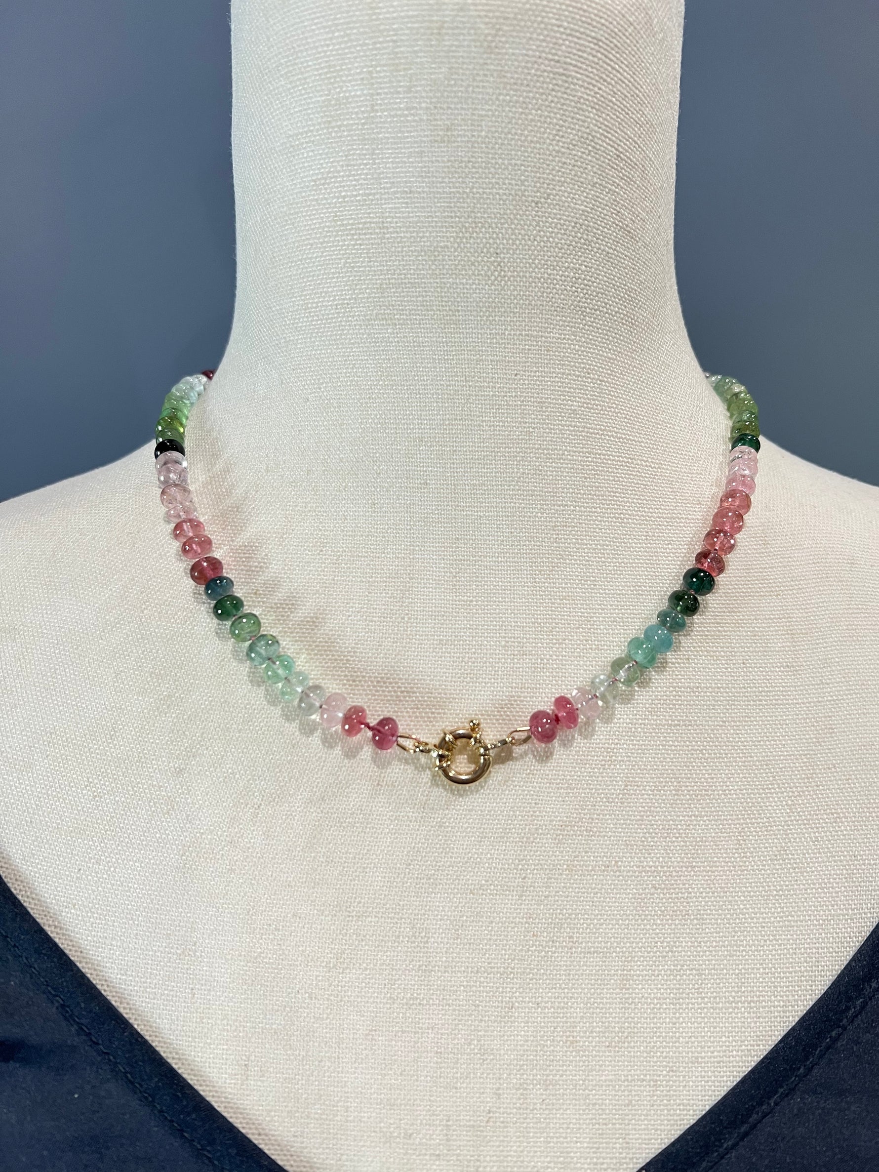 Afghan Pink Tourmaline 18" Necklace with 14K Gold Clasp | Ulka Rocks