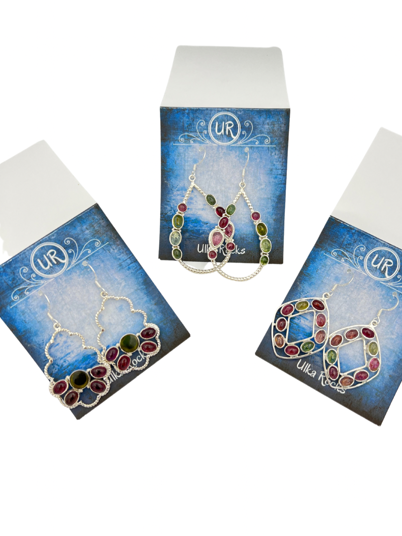 Red Tourmaline Sterling Silver Earrings | Ulka Rocks