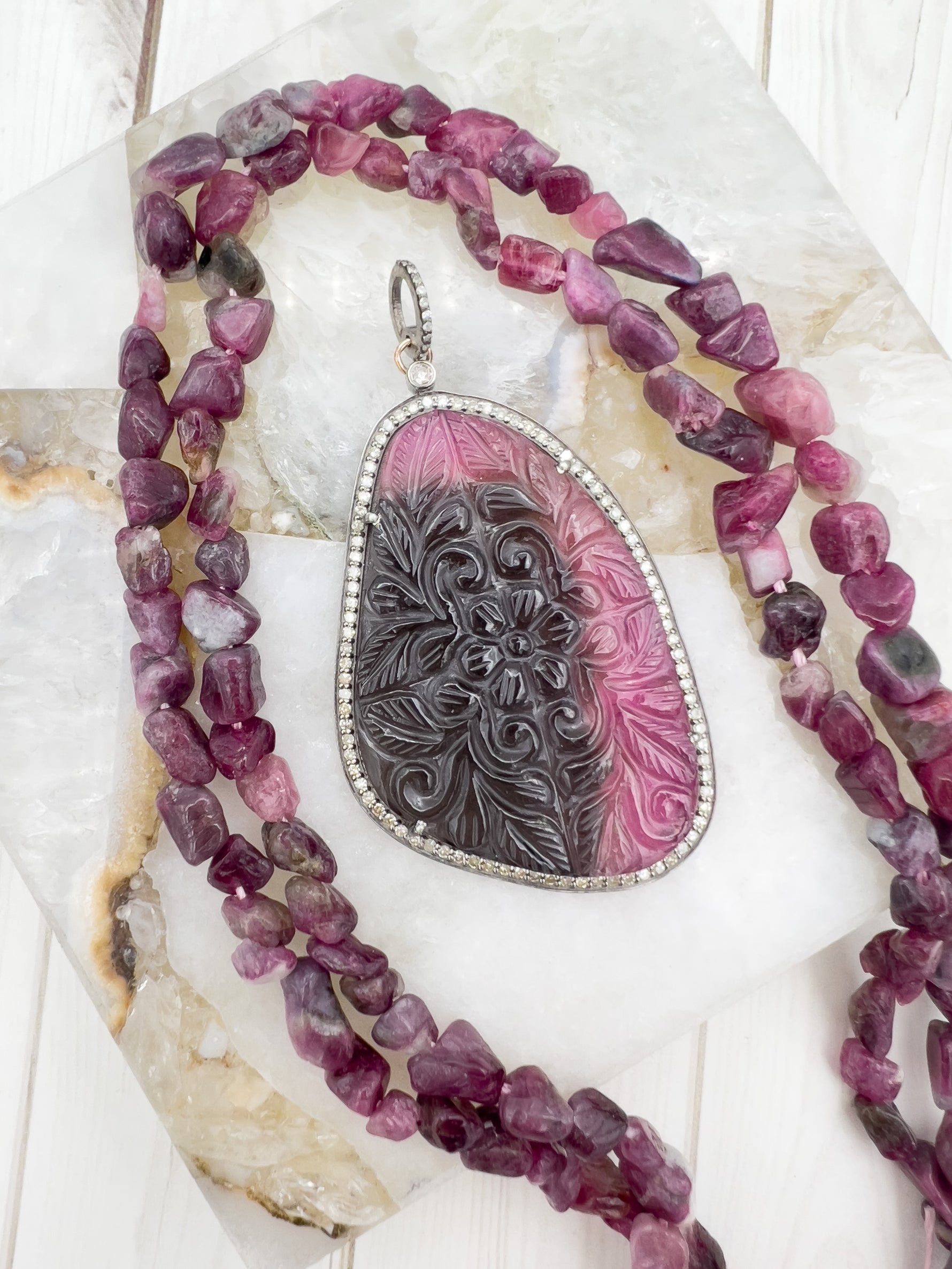 Carved Purple Tourmaline Koss Pendant | Ulka Rocks