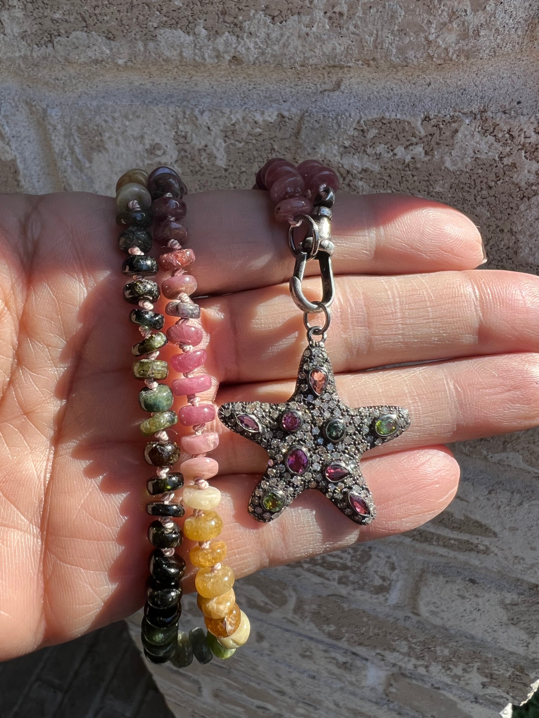 Pink Tourmaline Necklace and Starfish Pendant | Ulka Rocks