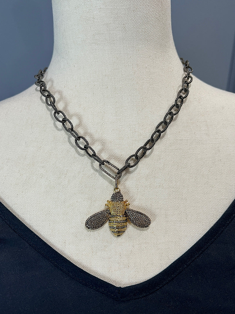 Sterling Silver and Gold Diamond Bee Pendants | Ulka Rocks