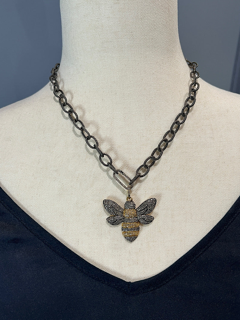 Sterling Silver and Gold Diamond Bee Pendants | Ulka Rocks