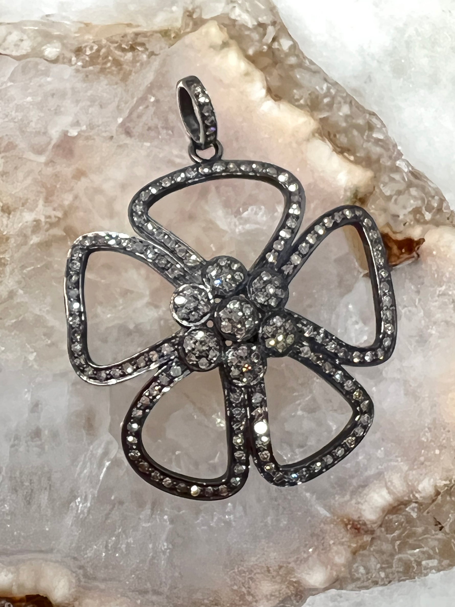 Pink Pink Opal Necklace and Pave Diamond Sterling Silver Flower Pendant | Ulka Rocks