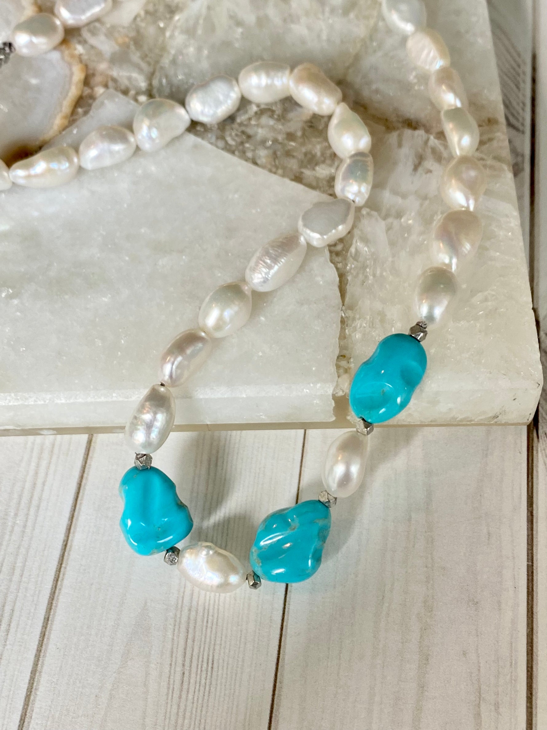 Blue Pearl and Sleeping Beauty Turquoise Necklace | Ulka Rocks