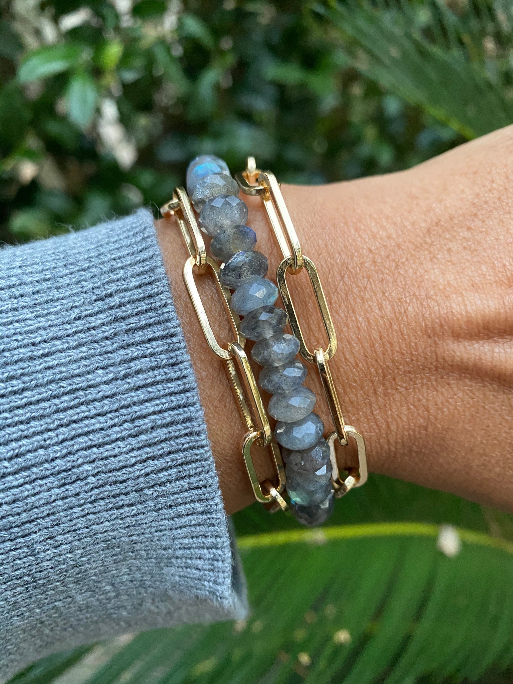 Tira Collection - Labradorite Paper Clip Chain Bracelet | Ulka Rocks