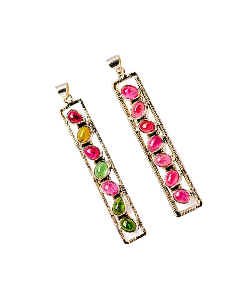 Pink Tourmaline Sterling Silver Bar Pendants | Ulka Rocks