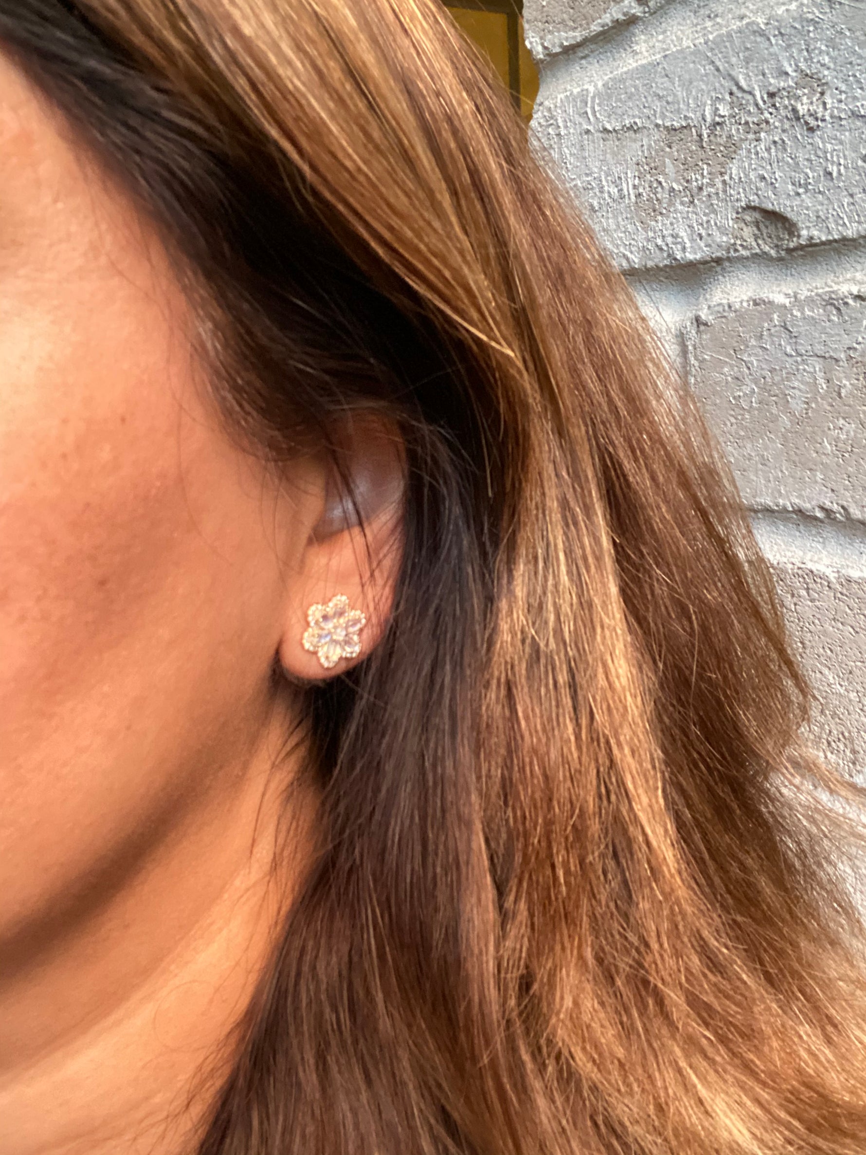 Diamond Flower Earrings in 14K Gold | Ulka Rocks