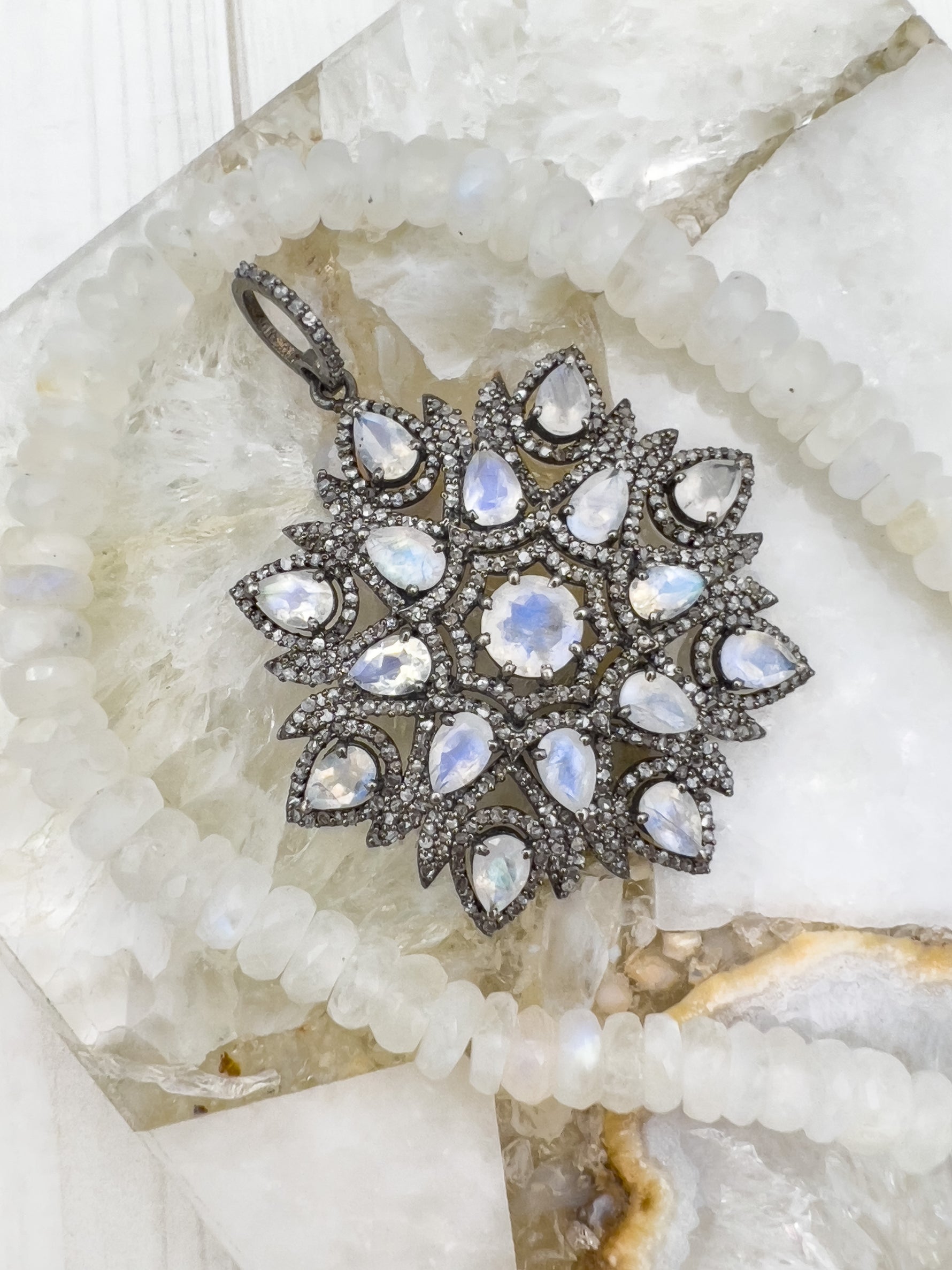 Blue Moonstone Starburst Koss Pendant | Ulka Rocks