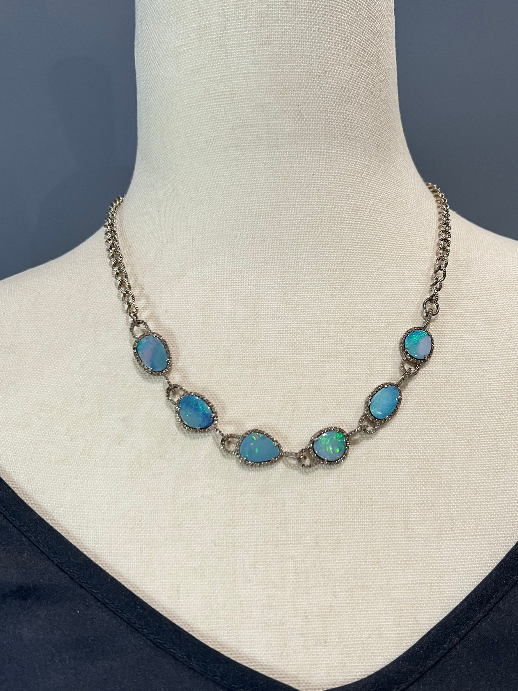 Australian Blue Opal Diamond Bezel 18" Necklace | Ulka Rocks
